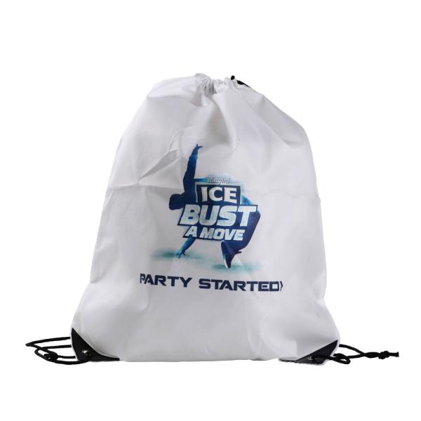 Buy White Printed 210D Polyester PU Corner Drawstring Packaging Bags at wholesale prices