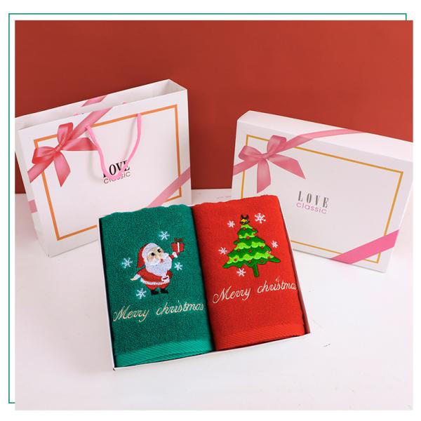 Christmas Gift Box 100% Cotton Towel Set with Knitted Design and Custom Embroidery