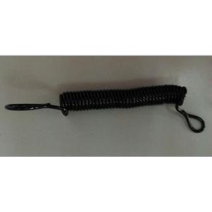 Retracted black short length coiled tool lanyard custom with webbing cord loop