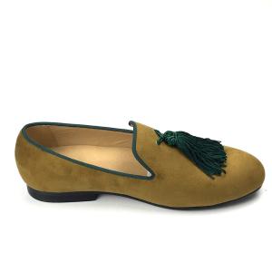 Yellow Mens Velvet Loafers Shoes Customized Pointed Toe Leather Loafers