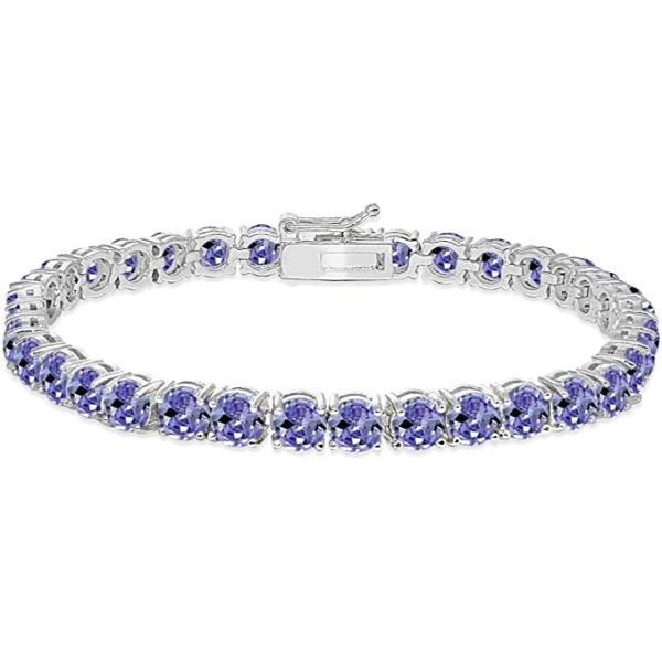 24.70 CTW Natural Tanzanite And CZ Bracelet In 14K Solid White Gold