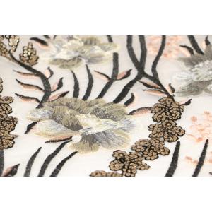 Scalloped Embroidered Mesh Lace Fabric , Wedding Lace Material With Paillettes