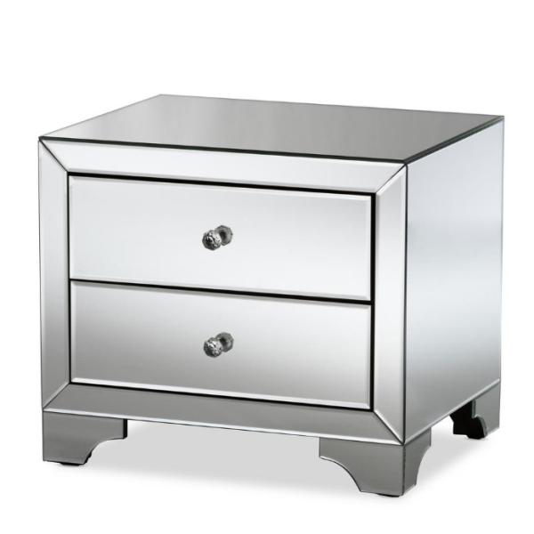 2 drawers silver mirrored nightstand square end table corner table for bed room