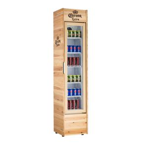 Slim fridge displaying Cooler Wooden case