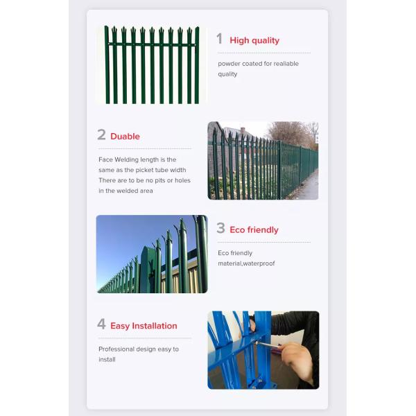 4x4 Metal Palisade Fencing Galvanized Powder Coated Outdoor High Security Assembled