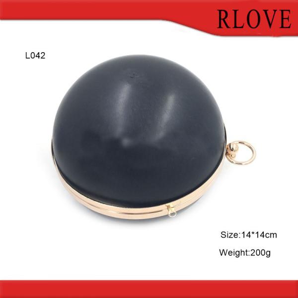 Fashion hardware accessories custom gold round shape evening bag plastic box metal frame