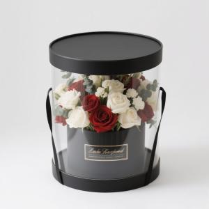China Factory-Customized Round Bucket Flower Gift Boxes with Transparent Covers and Custom Logos - Perfect for Lovers and Friends on sale