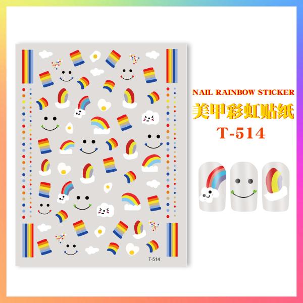 Summer Rainbow Cartoon Style 2D Stickers with Adhesive Backing in Multicolor Pattern