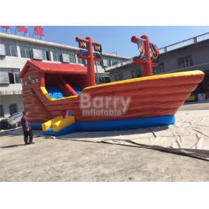 Playful Giant Pirate Ship Inflatable Bouncer Castle Combo With Slide