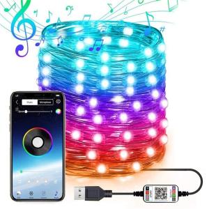 China Smart Holiday LED String Lights Waterproof Silver Wire Fairy RGB Colorful Blutooth APP control Christmas Tree Decoration Lights on sale