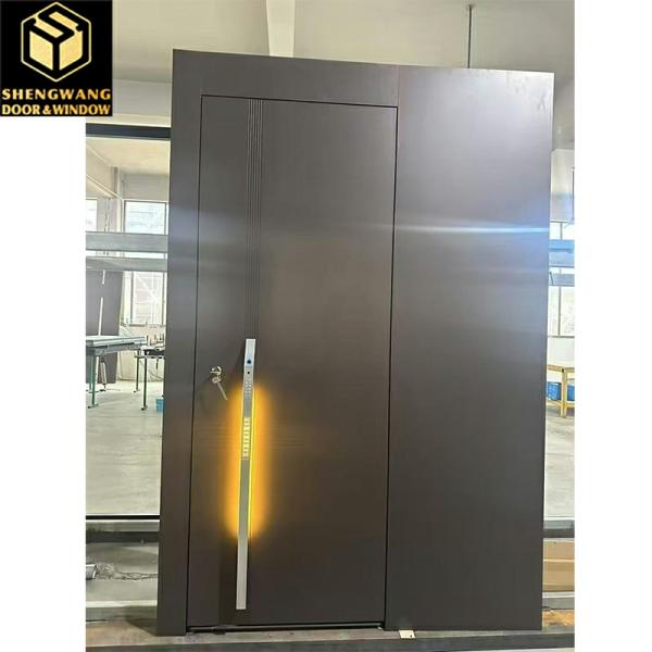 Handle Black Wooden Aluminium Garden Door Noiseless Aluminium Pivot Entrance Doors
