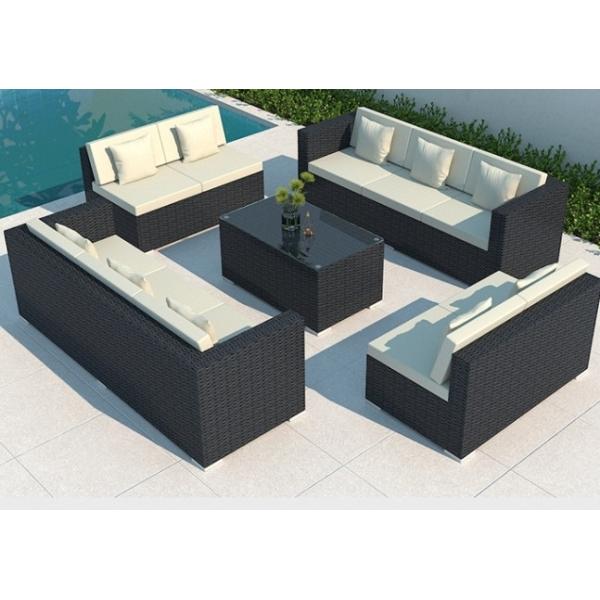 Luxury Modern Patio Garden Furniture Black Rattan Outdoor Sofa Coffee Table Set Steel Rattan Chair Outdoor Furniture