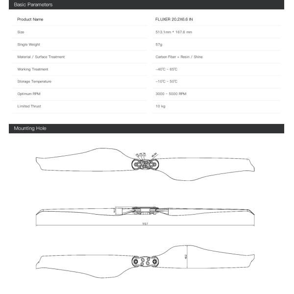 20.2x6.6IN Glossy Carbon Fiber Folding Propeller FLUXER Pro