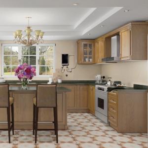 China Mint Green Unassembled Kitchen Cabinets Solid Wood Walnut Kitchen Customized on sale