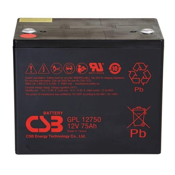 CSB Battery GPL12750 12V 75Ah Sealed Lead Acid Battery Long Life Rechargeable