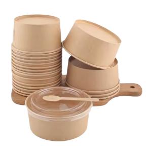 Eco-Friendly Custom Logo Kraft Paper Bowls Recyclable Disposable Takeout