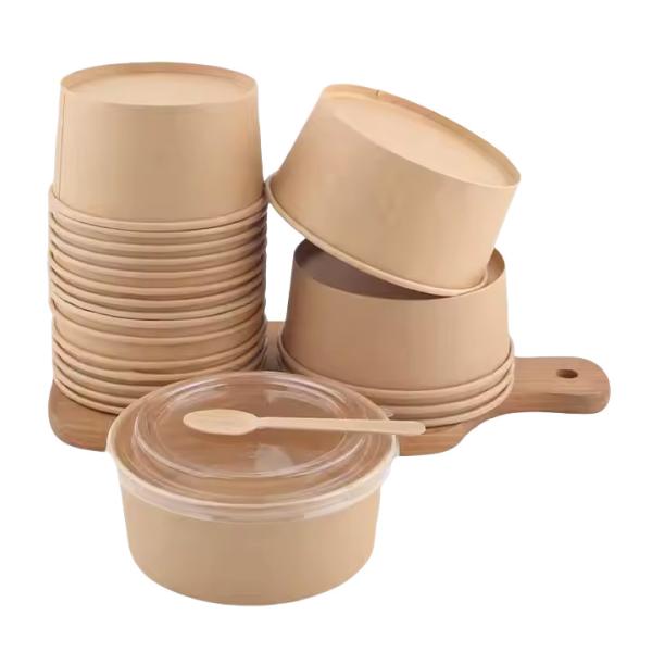 Eco-Friendly Custom Logo Kraft Paper Bowls Recyclable Disposable Takeout