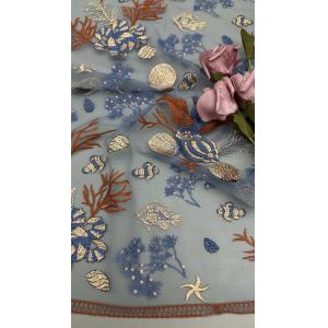 Sea Fish Embroideded Chinese Culture Luxary Mesh Funny Breathe Fabric For Party