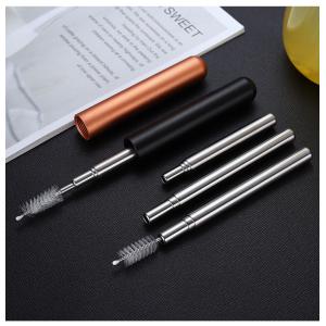 Portable Collapsible Metal Straw / Stainless Steel Drinking Straws Customized