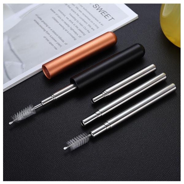 Portable Collapsible Metal Straw / Stainless Steel Drinking Straws Customized
