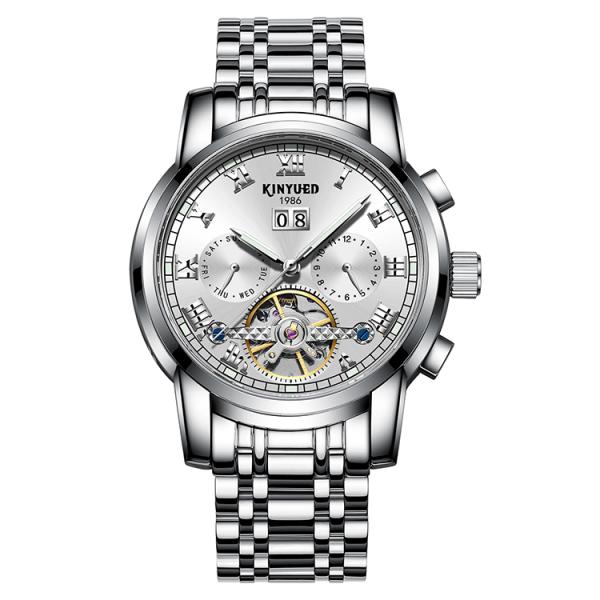 KINYUED High quality Tourbillon automatic mechanical movement stainless steel band waterproof Watch