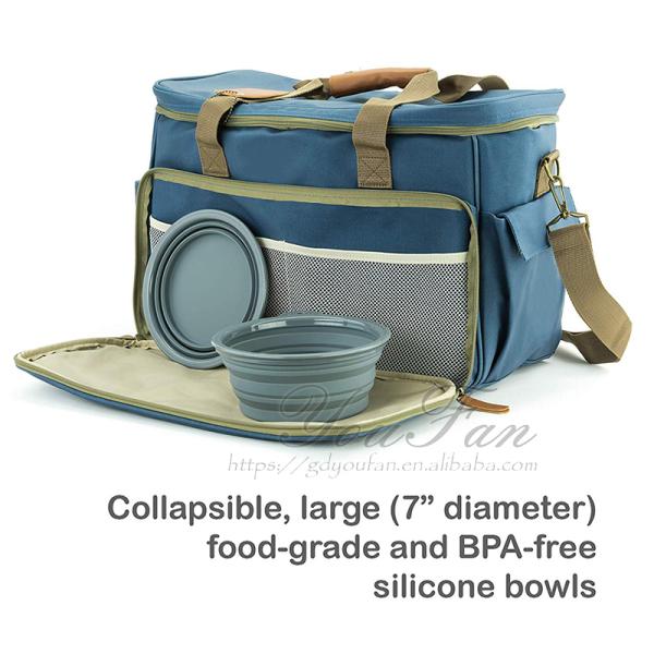 Large Size Pet Carrier Bag With Collapsible Food Grade Silicone Bowls