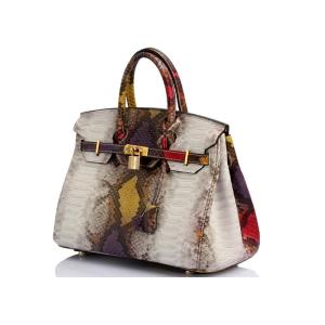 Platinum Sloping Across Single Shoulder Bag Snake Pattern Cow Leather