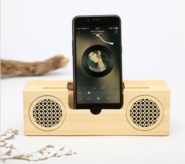 Buy Dual - Horn Wood Grain Bluetooth Speaker with Hands - Free Intelligent Calls Function at wholesale prices