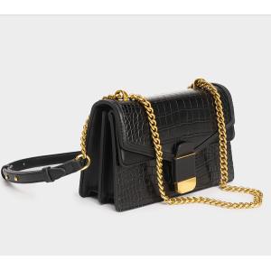 Removable Strap PU Shoulder Bag 23cm 9cm Black Crocodile Shoulder Bag