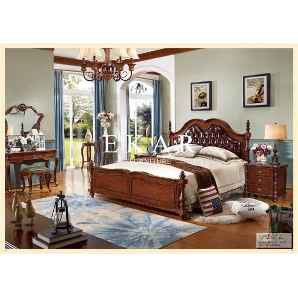 Buy Luxury Leather Antique Solid Wood King Size Bed at wholesale prices