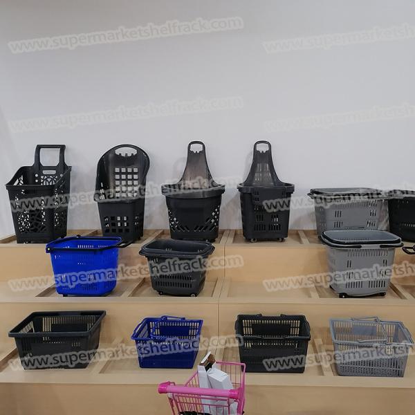380MM 220mm 16L Plastic Rolling Basket For Shopping Wire Shopping Baskets With Handles