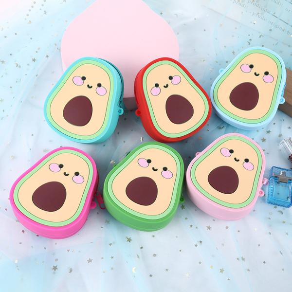 Cartoon Avocado Silicone Coin Wallets Cute Purse Headset Bag Makeup And Hair Accessories Bag Fun Toy Shoulder Purse Bag