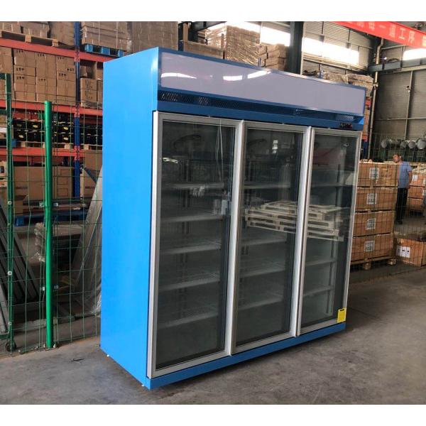 R290 1260L 3 Glass Door 5pcs Up Shelf Top Mount Freezer Blue Color