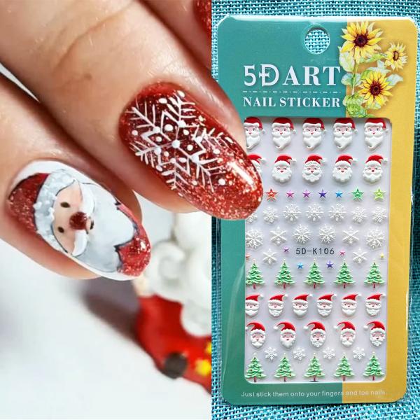 Wholesale Easy Apply Decoration Decals 5D Christmas Embossed White Snowflakes Sliders Nail Stickers for Finger Nail Beauty