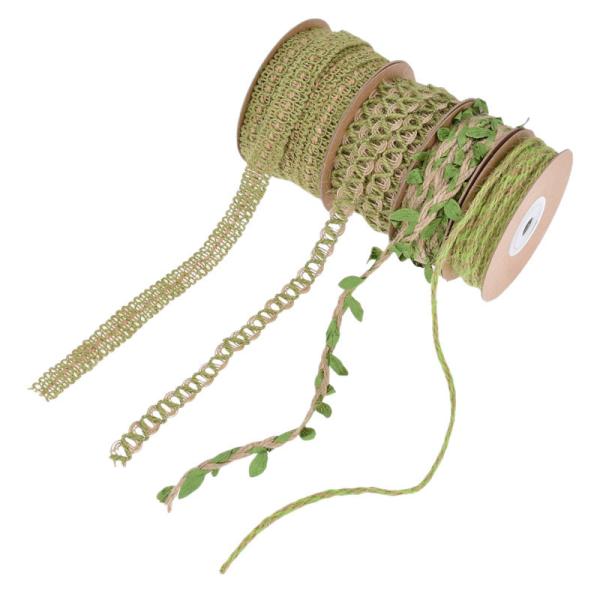 Leaf Dark Green Burlap Ribbon 2mm-15mm*10y Jute Wired Ribbon