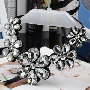 Sensational Crystal Flower Necklace / Black Statement Necklace Crystal Beading
