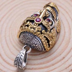 Vintage 925 Silver Golden Tone Skull Pendant Women Men Necklace (N20180406)