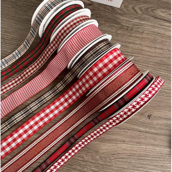 Buy British Style Tie Christmas Plaid Ribbon Flower Bouquet Eco-friendly Fabric Tape Handmade Floral DIY Gift Packaging Materials at wholesale prices