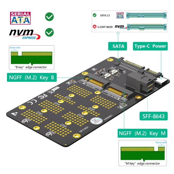 M.2 NVMe SATA SSD to SFF-8643 Adapter 40g Black