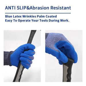 Blue Latex Palm Coated Gloves Cut Resistant ANSI Level 4 Gloves For Construction