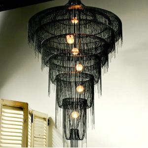 Handmade waterfall led chandelier aluminum chain tassel Black ceiling lamp