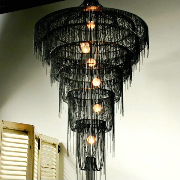 Handmade waterfall led chandelier aluminum chain tassel Black ceiling lamp