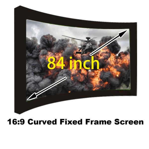 High Quality 16:9 Curved Fixed Frame Screen 84 Inch Matt White With 80mm Black