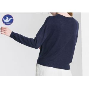 Side Buttons Derection Womens Knit Pullover Sweater Crew Neck Jumper