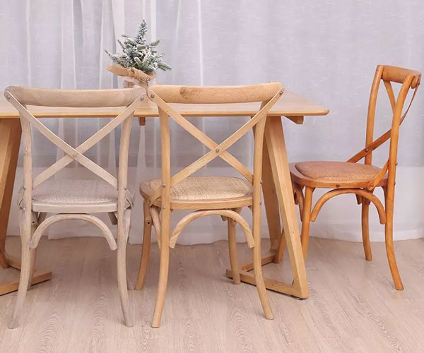 Industrial Stackable Cross Back Wood Chair Soft Cushion Durable For Dining Room