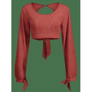 Open Back Knotted Cut Out Long Sleeve Knit Top Women