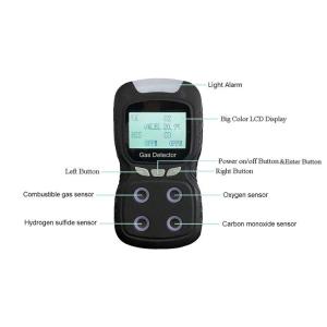 O2 H2S CO LEL 4 In 1 Multi Gas Detector LCD Display Sound Light