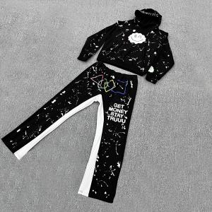 Custom Puff Print Hoodie Casual Flared Jogger Track Pants In Cotton Fabric For Men's Stacked Sweatpants Tracksuit