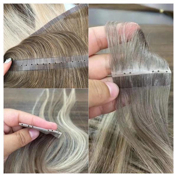 Double tape hair extensions with hole human hair tape hair extensions Genius weft