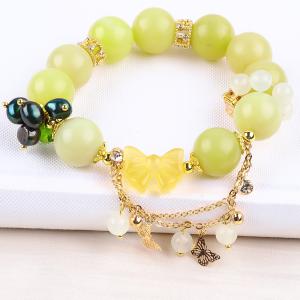Handmade Gemstone Beaded Bracelet Lemon Jade Stone Bracelet Adjustable Peal